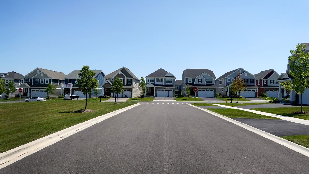 A subdivision has replaced the once rural landscape on July 19, 2023 in Hawthorn Woods, Illinois. With homeowners reluctant to sell their homes and give up their existing low mortgage rates the demand for new homes has spiked. 