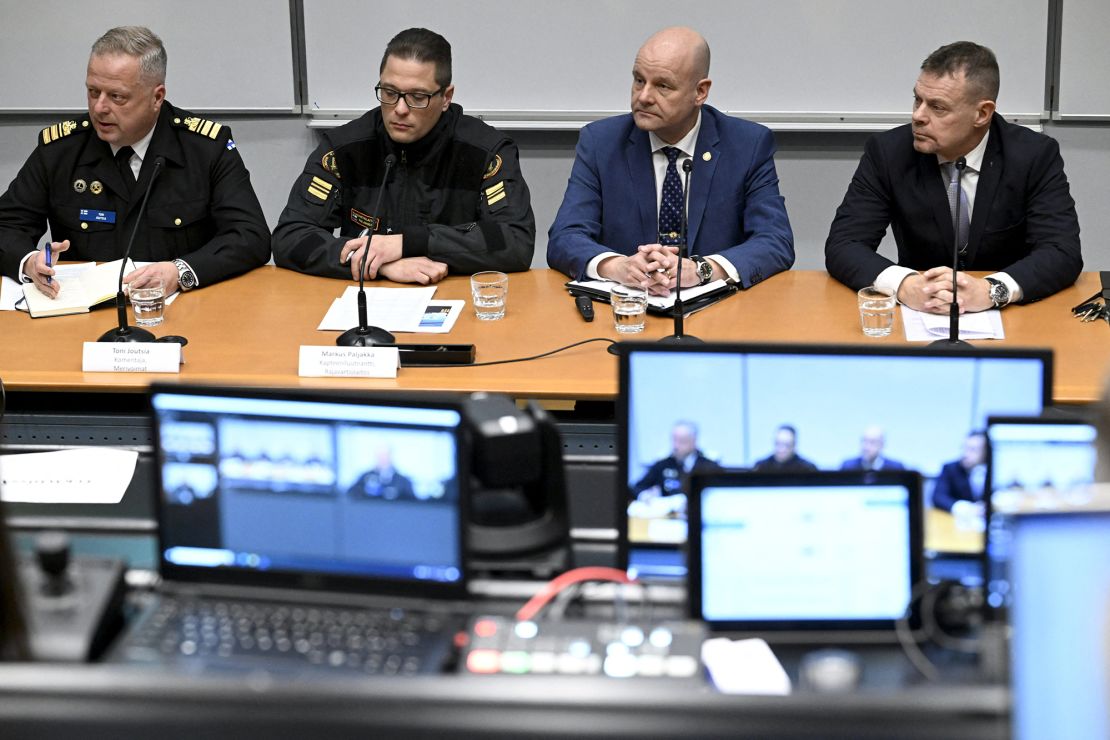 Finnish officials at a press conference on the investigation into a possible attack on the Balticconnector gas pipeline on October 24